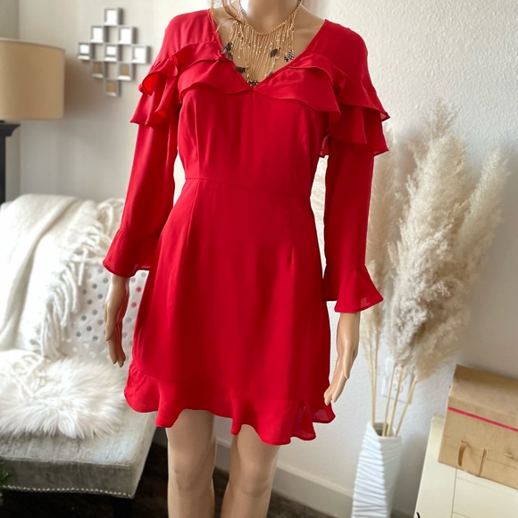 Red Mini Ruffled Dress Size 0 New - Picture 3 of 7